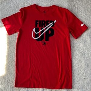 Nike Red 'Fired Up' Graphic Tee with White Swoosh
